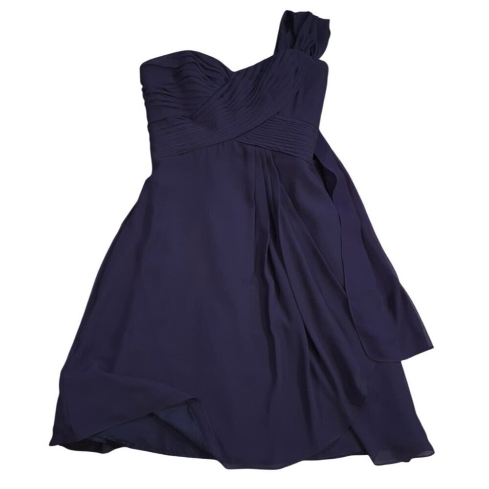 Bill Levkoff Navy One Shoulder Chiffon Dress Size 10 Bridesmaid.
